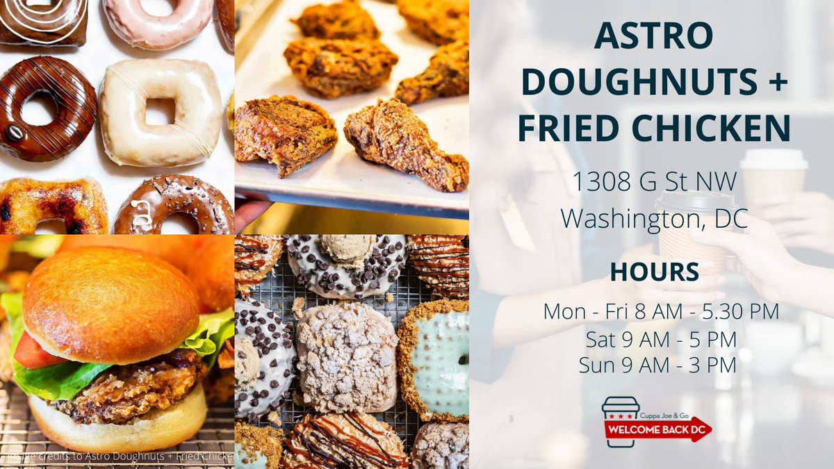 welcomebackdc_'s tweet photo. Our friends at @AstroDoughnuts are joining the Welcome Back DC campaign! Visit them Mondays until 11 AM for free coffee at their downtown G Street NW location! https://t.co/hWIoiZevyO