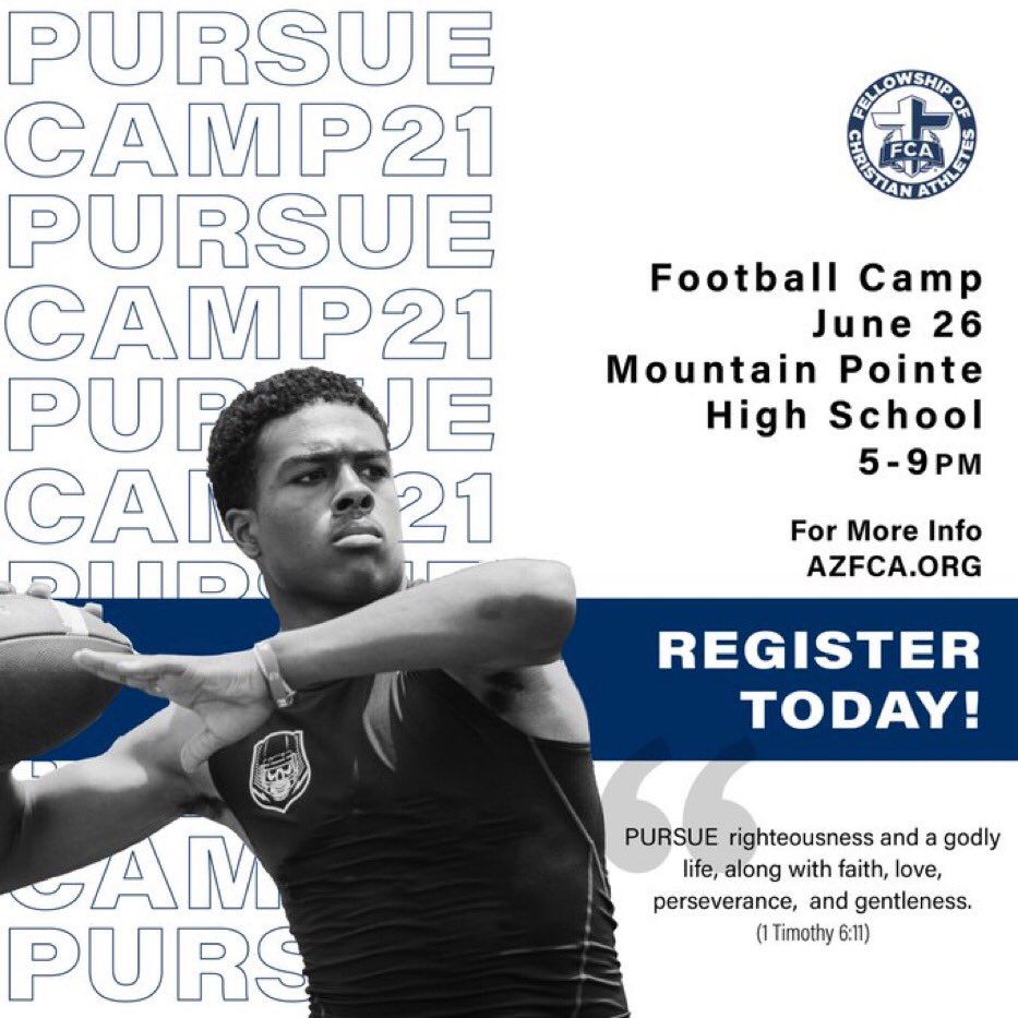 Hey AZ football players! This one day camp will be an amazing to grow you game and your walk! Don’t miss it! Sign up today! #FCA #FaithandFootball