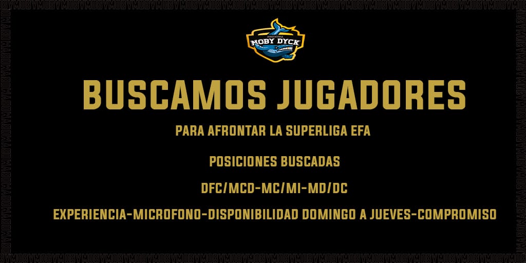 #PRUEBAS

La ballena busca jugadores para reforzar el plantel de cara a la SuperLiga de <a href="/EFAargentina/">EFA Argentina (desde 🏡)</a>, pruebas todos los días 23HS, interesados MD📥.