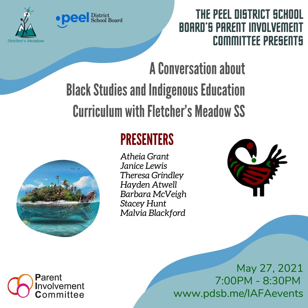 Join PIC on May 27 as we host our second part of three Dismantling Anti-Black Racism event series - A Conversation about Black Studies and Indigenous Education Curriculum with Fletcher's Meadow SS <a href="/fmssarrows/">Fletcher's Meadow S.S.</a>

No registration required. Join at: pdsb.me/IAFAevents
