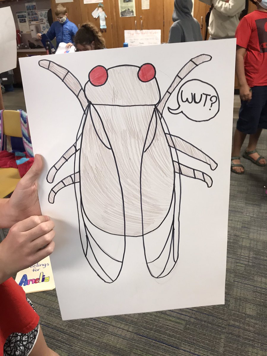 Ms_Kroll's tweet photo. Wrapping up our Cicada study with a little ‘How-to’ drawing. Clearly my class is ready for summer. Three days to go. #17yearcicada #magicicada #funinfifthgrade #gucci #kroger 😂 @UniversityElem @MCCSC_EDU https://t.co/JFaxYSvI4i