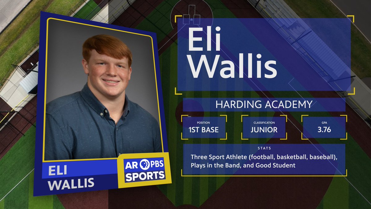 3A Baseball #ARPBSSports Scholar Athlete Eli Wallis is an all star on the diamond, on the court, on the gridiron, in the band and in the classroom!

With a 3.76 GPA, the <a href="/hardingwildcats/">Harding Academy</a> junior first baseman believes in giving his best - always.

See more: myarkansaspbs.org/sports
