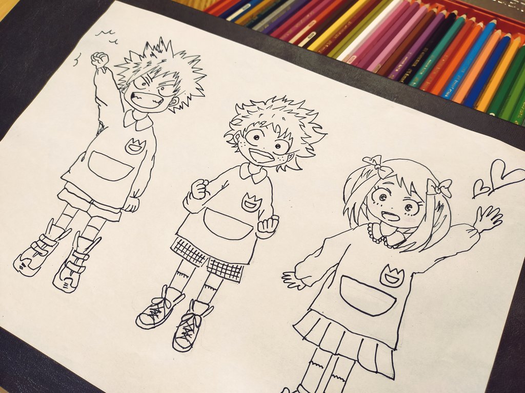 ・かっちゃん&デク&お茶子(母)

子供の落書きに触発されてしまいました😅堀越先生の描く幼少期のキャラクター達ってなんでこんなにも可愛くて魅力的で素敵なんでしょ〜😍  

#ヒロアカ
#爆豪勝己
#緑谷出久
#麗日お茶子
#落書き
#イラスト 