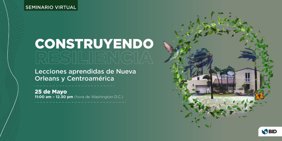 ¿Cómo pueden nuestras ciudades ser más resilientes ante los desastres naturales? ¿Qué lecciones nos deja Nueva Orleans tras el huracán Katrina? No te pierdas nuestro seminario virtual. zoom.us/j/96565856066