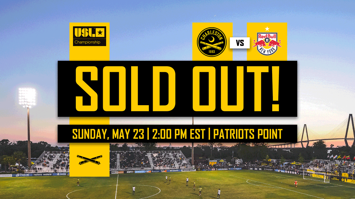 Chas_Battery's tweet photo. 𝘽𝘼𝘾𝙆-𝙏𝙊-𝘽𝘼𝘾𝙆 𝙎𝙀𝙇𝙇𝙊𝙐𝙏𝙎❗

Patriots Point will be sold out this Sunday when we take on @NYRBII! Can't wait to see y'all back this weekend 🏟️

#CHSvNY | #CB93 #UpTheBattery https://t.co/ZmeCCO5649