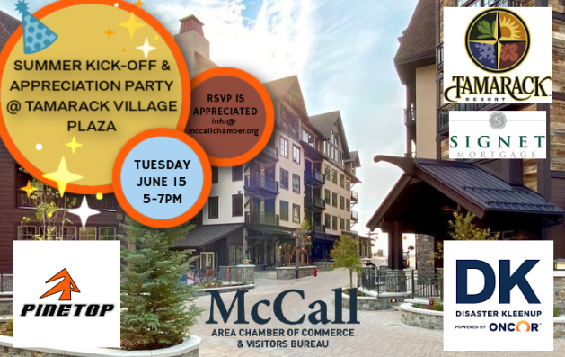 On Tuesday, June 15th from 5-7pm, join us for a special summer kick-off event hosted at Tamarack Resort Village Plaza. Big thanks to our sponsors, Pinetop Custom Homes &amp; Disaster Kleenup (DK), along with door prizes by Signet Mortgage. RSVP is recommended. conta.cc/346aRQE