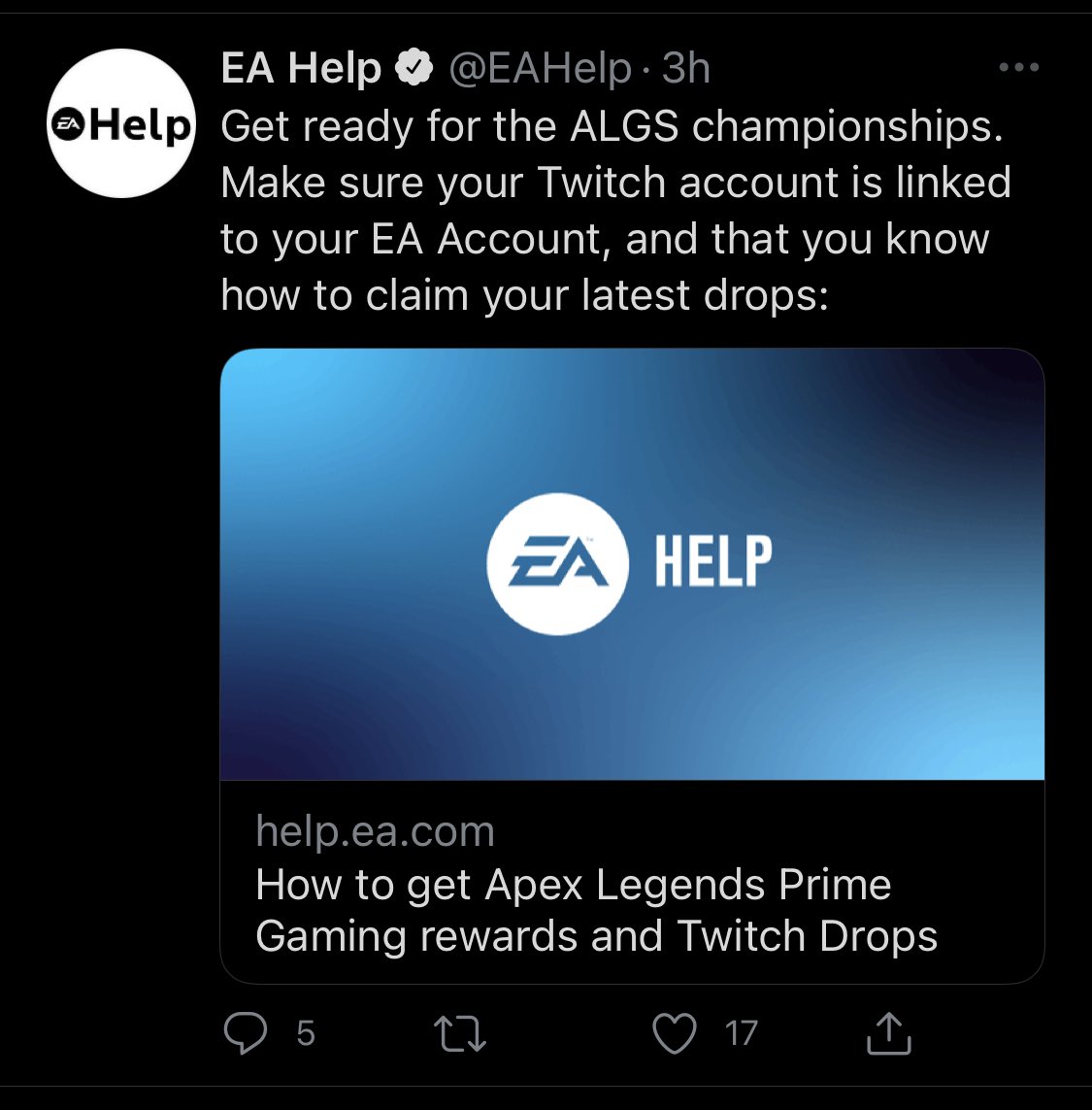 Apex Legends News Judging By This Tweet From Ea There Will Be More Twitch Drops As Rewards For Watching The Algs Championship Respawn Has Not Announced More Rewards Yet Though
