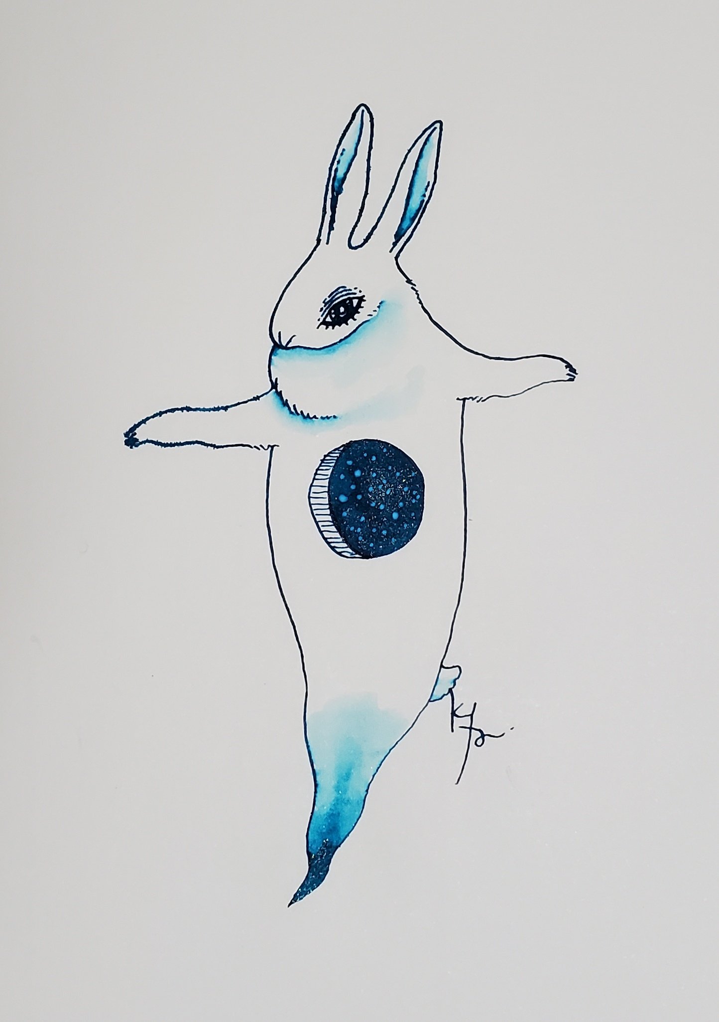 茅野カヤ Kayano Kaya カレンダー発売中 March Hare Sings 涙の粒が結晶し わたしの周りを取り巻く 悲しみが溶けるまで フラフープしようか いいよ という声が かすかに聞こえる 詩 石川葉 Tecona 詩 イラスト Illustration うさぎ ウサギ