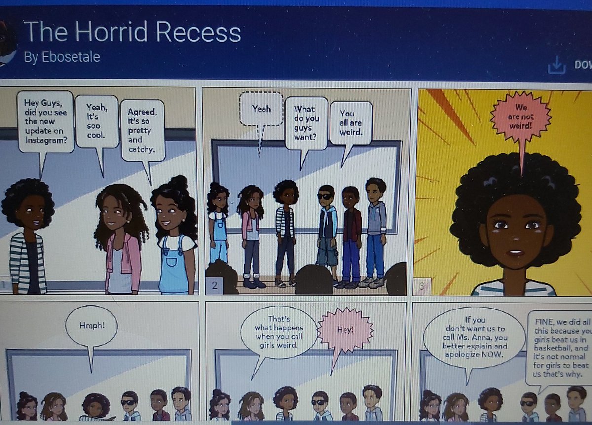 MsPDeLuca's tweet photo. The Grade 6's have been learning about key elements that are needed for a successful storyline. We transferred their narrative into a comic strip. They  had a great time exploring and learning how to create this on @Pixton Great job class! @deSalesTCDSB @ColleenMuzzatti @TCDSB https://t.co/woK0NZdinO