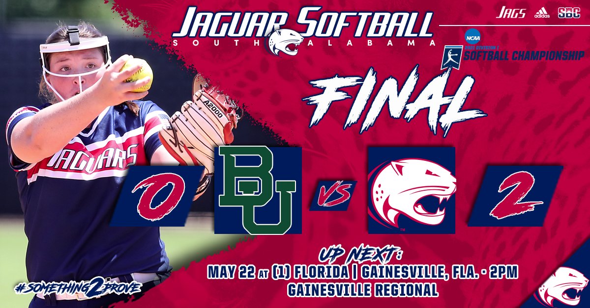 JAGS WIN!!!!

South Alabama (31-19) now advances to face (1) Florida tomorrow at 2 pm in the 1-0 game of the Gainesville Regional!

#Something2Prove