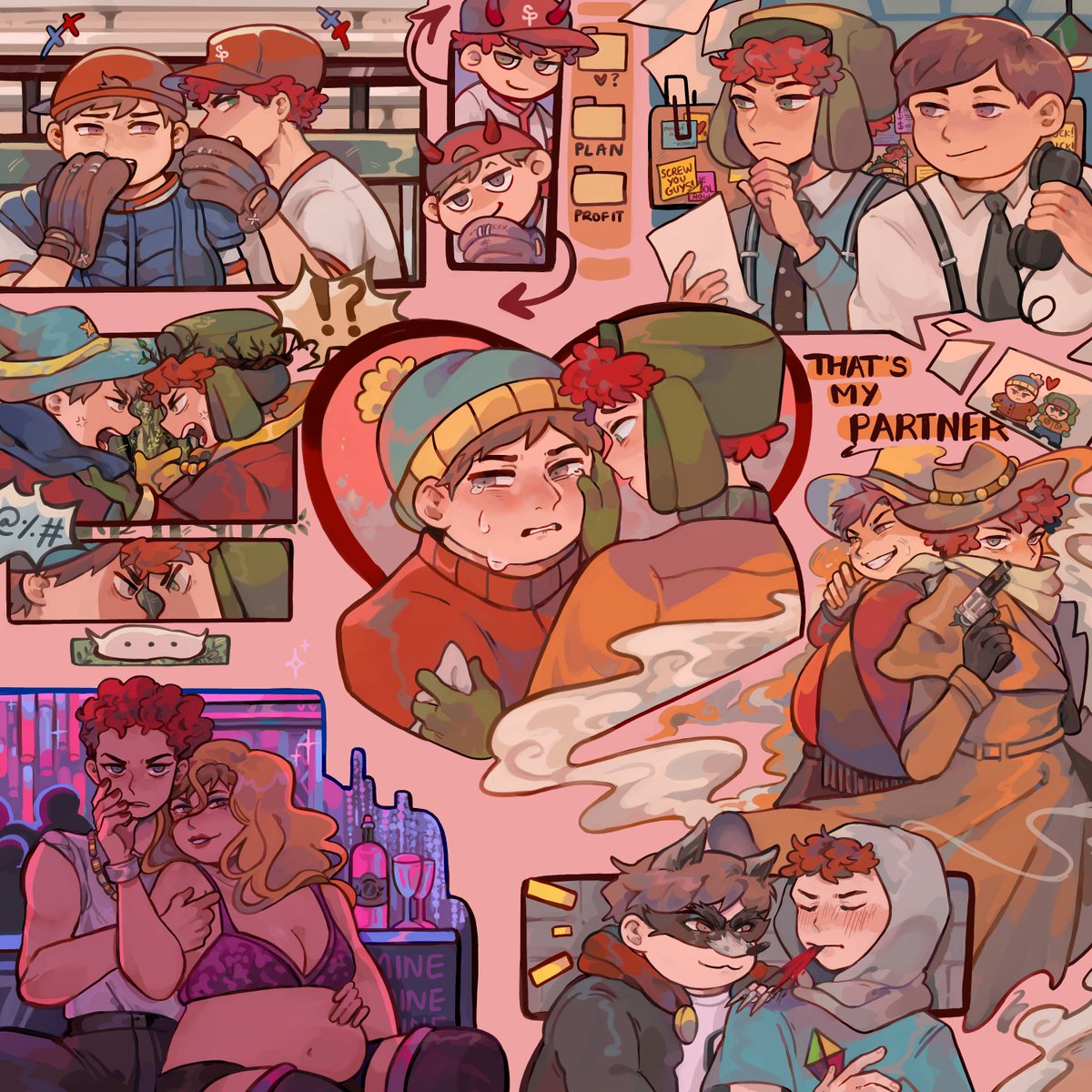 shokikita's tweet photo. It's finally the weekend so I can post the amazing commission I got from @Daeliuu ✨ 
This time it's a Kyman collection featuring some of my fave outfits/aus of the boys! I'm sooo happy with the result ❤️💚 https://t.co/jLf3HrKcAi