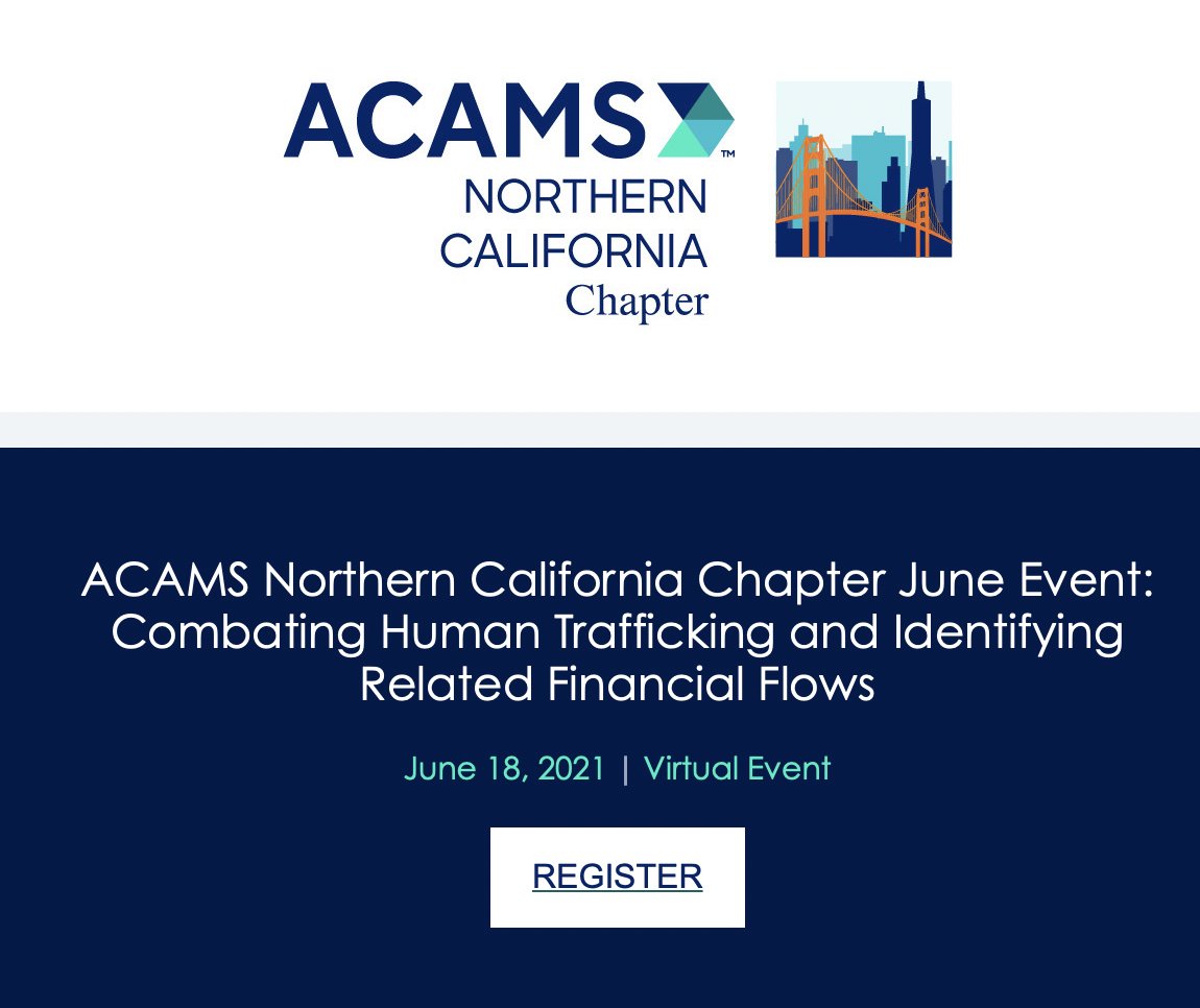 Please register for this <a href="/ACAMSNorthernCA/">ACAMS Northern CA</a> event on June 18 from 12-1!

Combating Human Trafficking and Identifying Related Financial Flows

acams.zoom.us/webinar/regist…