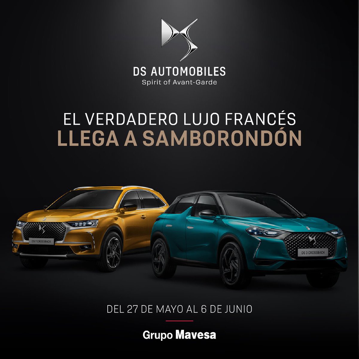 JPMracer's tweet photo. Vive la experiencia #DSAutomobiles en #Sanborondon y descubre un estilo de conducción premium con todo el lujo e innovación de nuestros autos 💯 franceses 🇫🇷 En C.C. Village, del 27 de Mayo al 4 de junio. Pregunta a nuestro Expert Advisor sobre la #ExperienceDS y sorpréndete!! https://t.co/Wd8oLqJoRh