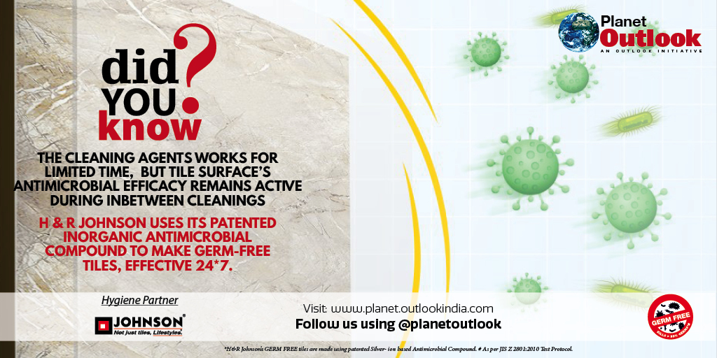 planet_outlook's tweet photo. .@HRJohnsonIndia uses #antimicrobal #tiles for germ-free homes. Beautifully crafted tiles, make your homes germ-free and effective 24*7.
#germfreesurface #tilestyles
#healthylifestyle #tiledesign
#antiviral #staysafe #stayhealthy #architect #interior #hrjohnsontiles #chemicals https://t.co/1Ae0rHu6Ca