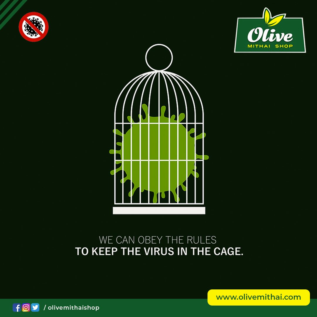 OliveMithai's tweet photo. At this point in time we are all confronted with a massive obstacle in the form of the Corona-virus. Let us all cooperate to surmount this challenge.
The only way to beat the #Coronovirus is to stay at home.
#stayhome #staysafe #olivesweets #wearamask https://t.co/JwnwjwlZ63