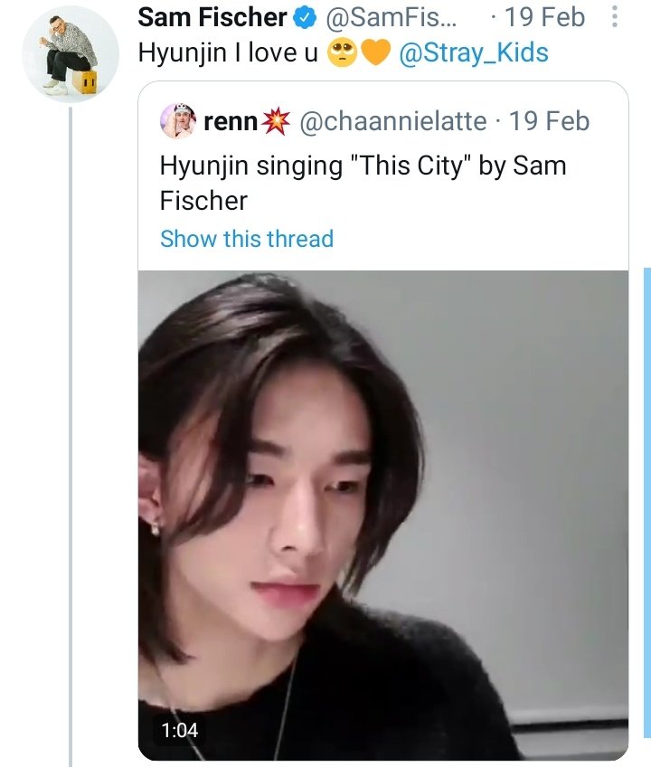 103_bchan's tweet photo. Don't forget about Sam Fischer saying ily to hyunjin and realized that hyunjin's english name is same as him https://t.co/I2Q0brHNZs