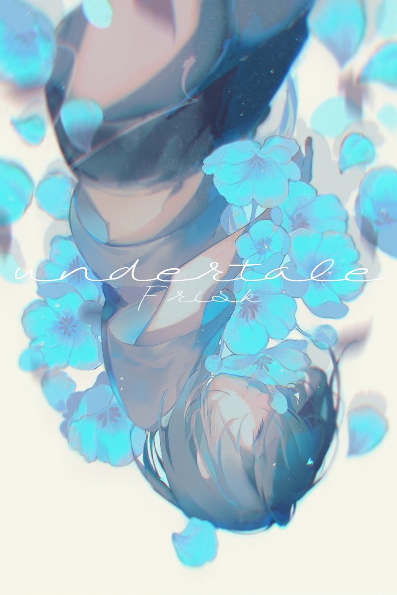 flower solo upside-down petals blue flower shirt short hair  illustration images