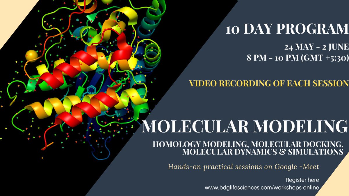 biodiscovery's tweet image. #MolecularModelling 10 day #onlinetraining in Homology Modeling, Molecular Docking & Molecular Dynamics Simulations
bdglifesciences.com/workshops-onli…
#bioinformaticsworkshop #virtualscreening #moleculardocking #bdglifesciences #bioinformaticscompany #biotechasia #drugdesign #bioinformatics