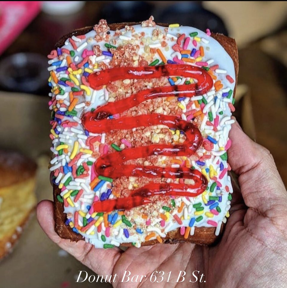 donutbar's tweet photo. The Big Poppa Tart by Chef Santiago!! Get yours at the Original Donut Bar in Downtown San Diego Saturday morning!  Chef will be here making French Toast and Grilled Cheese Donuts to order! 631 B St. San Diego.
#DonutBar #DonutBarSD #ChefSantiago #ChefOwned #ChefOperated https://t.co/PWpCnaB9gX