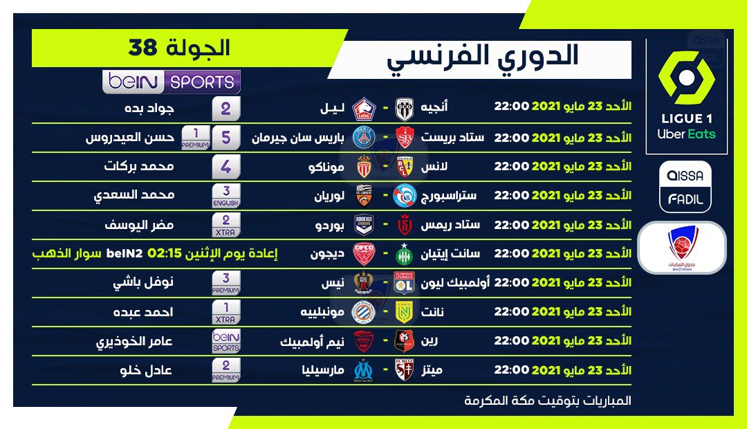 جدول مباريات الدوري الفرنسي