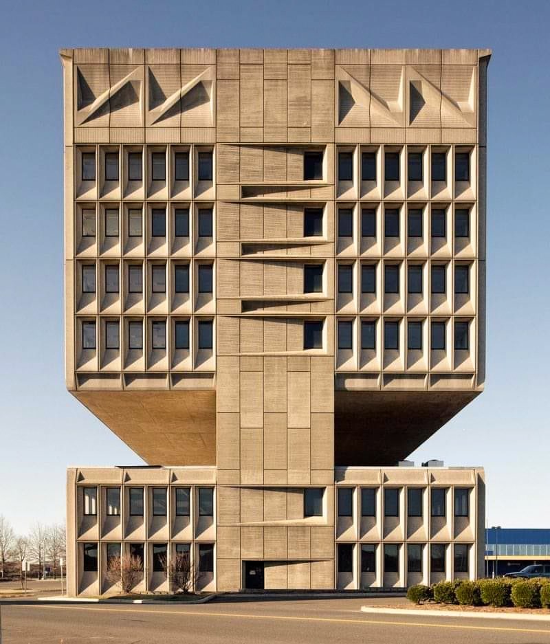 Designed by modernist #architect #MarcelBreuer, the structure is a noted example of #Brutalism. The Pirelli Tire #Building also known as the Armstrong Rubber Building is in the neighborhood of Long Wharf in New Haven, Connecticut, USA.