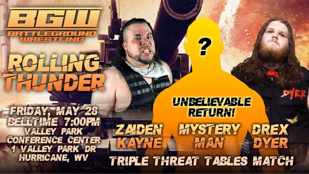 RageHouseof's tweet photo. BIG BGW Match NEWS... 

Since Rocky is healing up from his surgery we have picked a replacement for this match . And I can tell you you’re not ready for this ! Order your tickets now by calling us or go to the website . https://t.co/4WySkzKHyx
