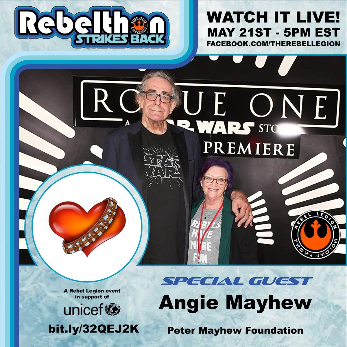 We have a few more exciting guests to announce in the meantime, the first of which is Angie Mayhew, of The Peter Mayhew Foundation! She'll be joining our broadcast on this page at 7 PM Eastern Daylight Time (EDT) on Saturday, May 22nd https://t.co/qHpTjVp1sT