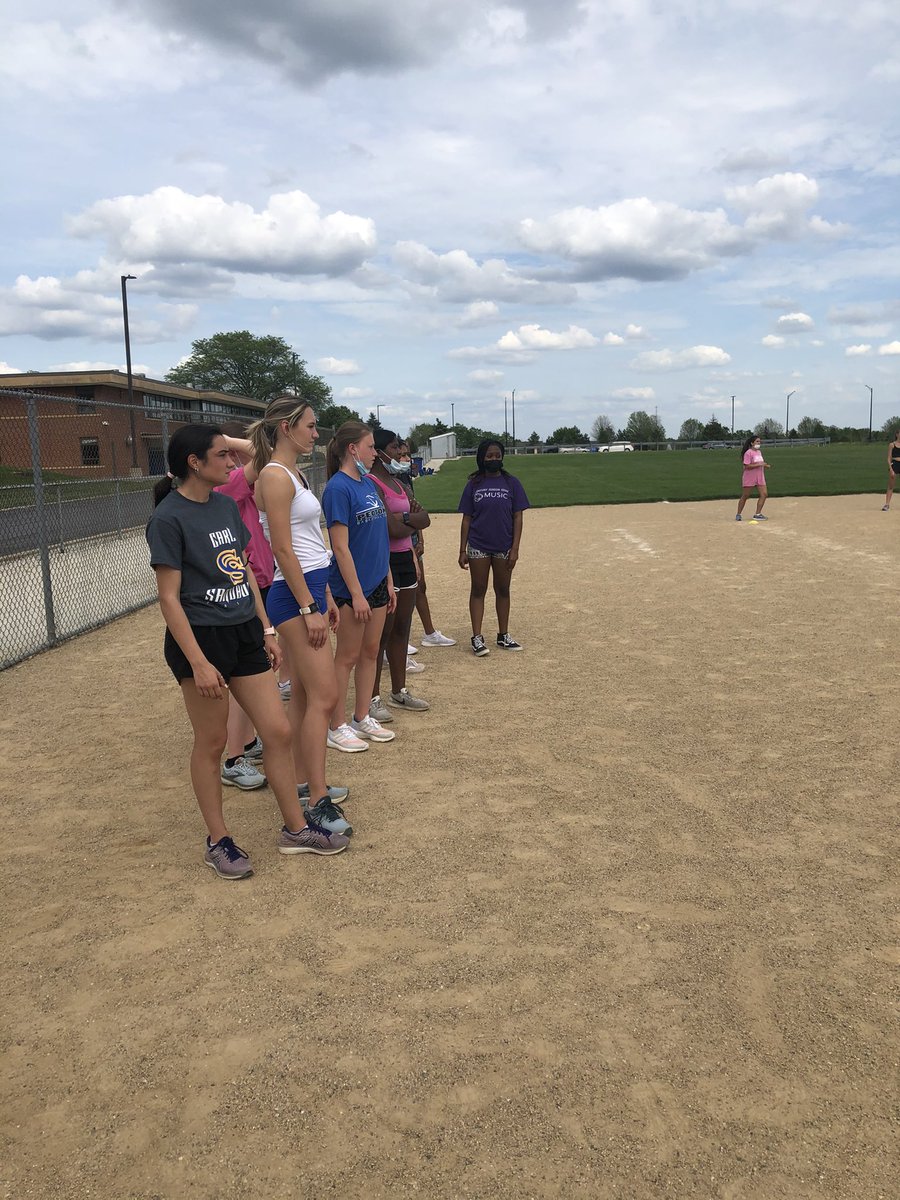 CoachODonovan's tweet photo. The team that works/trains  hard together plays softball when the track is not available together!! @SandburgGirlsTF @EaglesAthletics https://t.co/NavPmwvGz2