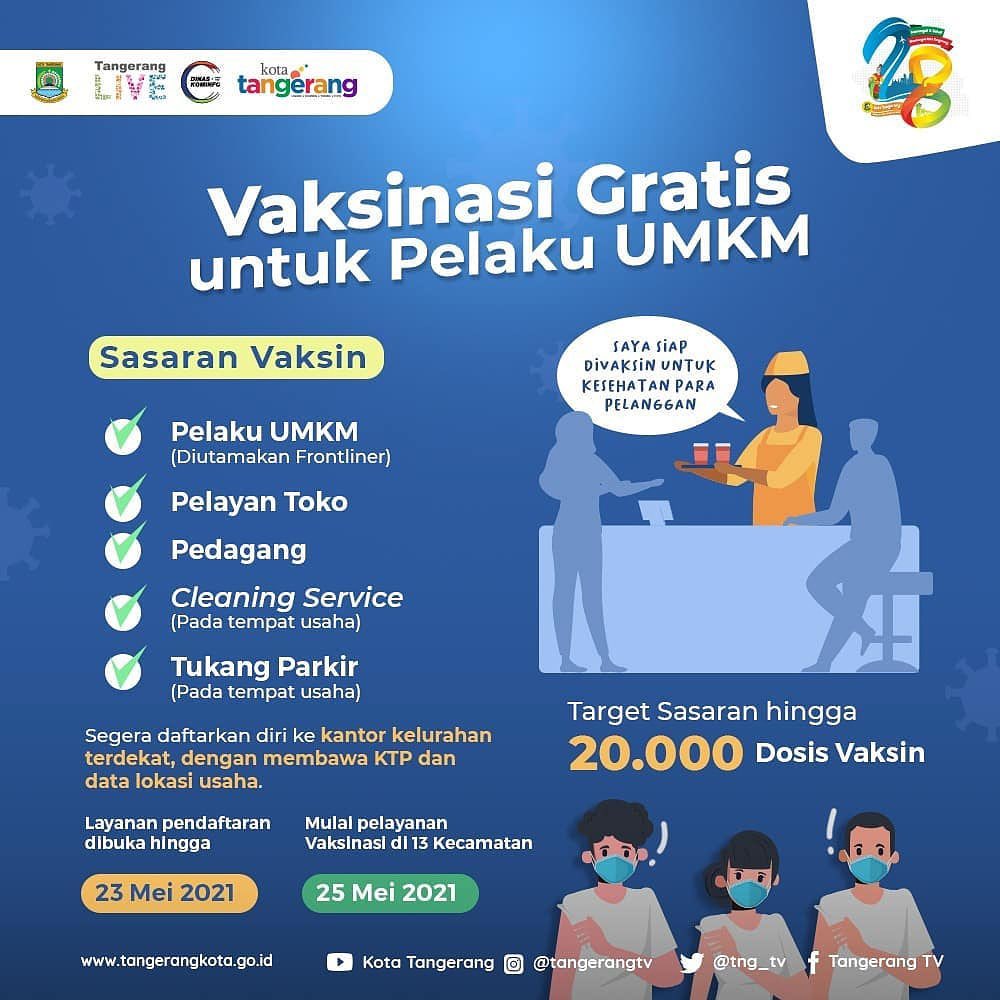Buat Warga <a href="/Kota_Tangerang/">KOTA TANGERANG</a> terutama pelaku UKM yg lagi nunggu-nunggu buat vaksin covid-19, buruan dah daftar ke kelurahan setempat
 #TangerangLIVE #TangerangSehat #TangerangAyo