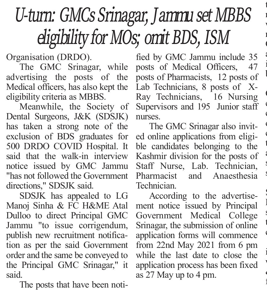 SDSJandK's tweet photo. @OfficeOfLGJandK 

Sir, SDSJK is hopeful that your office shall intervene in this matter at the earliest and the Govt order be implemented in letter &amp; spirit by Principal GMC Jammu &amp; Srinagar. 
In service Dental  Surgeons across J&amp;K are doing a commendable job during ...1/3 https://t.co/8JFppazzlE