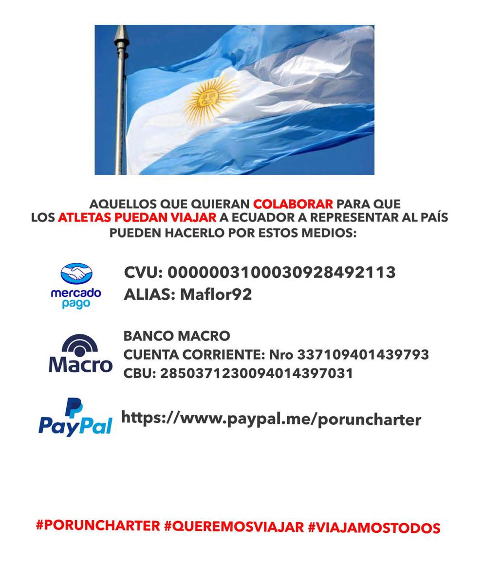 Gracias a todos! Seguimos juntando para el Charter!! Para que muchos de los atletas puedan viajar y seguir su camino a Tokio, Mundiales y acceder al sistema de becas. 
Vamos por el Sudamericano de atletismo
Gracias a los que aportan su granito de arena! Y apoyan a los deportistas