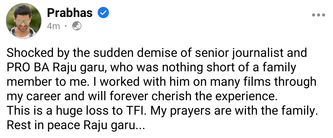 TeamPrabhasOffl's tweet photo. #Prabhas #RIPBARaju https://t.co/VBxlxgWuuE