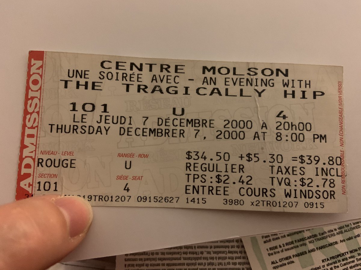 VanessaMorel1's tweet photo. J’ai fouillé dans ma boîte à billets de shows et je l’ai retrouvé mon billet du Molson Center de mon Evening with The Tragically Hip 🇨🇦 fière de dire que ma voix est sur l’enregistrement de Montreal @GordQuotes @thehipofficial #Saskadelphia #missgorddownie #hipfans #Montreal https://t.co/5gAvvHHY9Z