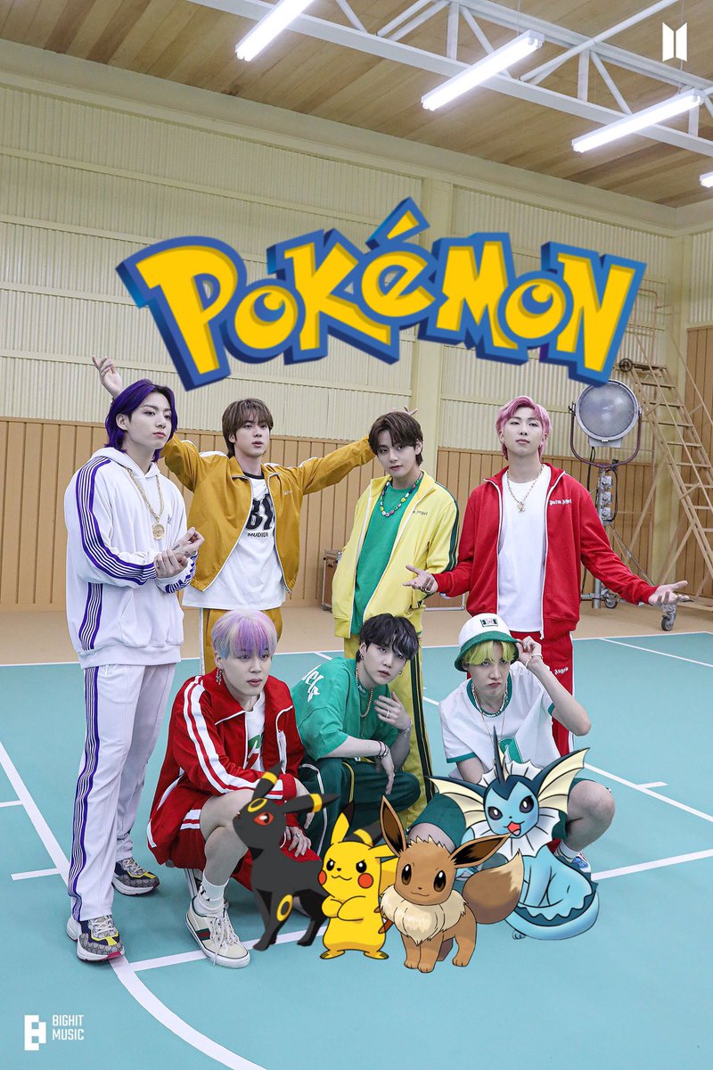 mulletjin's tweet photo. someone planted the image of this mv fit making bts look like they’re in the set of pokemon so i had to make it https://t.co/7271s0mfFs