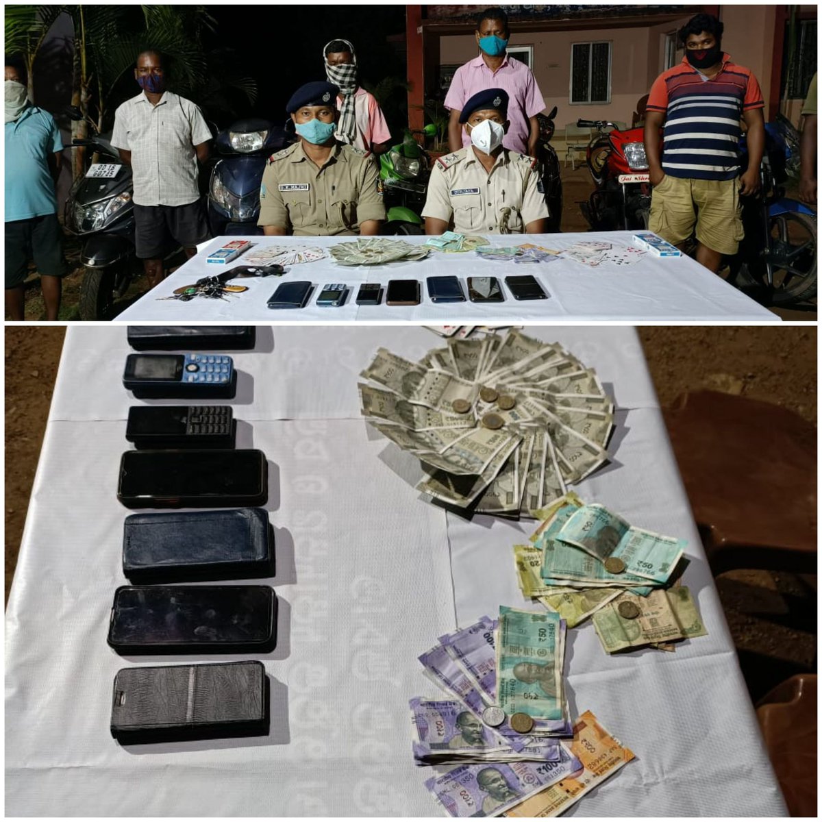 Kutra Police detected a gambling case and seized cash of Rs.21000/-, 6 mobile phones, 6 bikes & other playing articles. 6 person have been https://t.co/iSJdM0aWXv case No 62/21 U/s 269/270 IPC/3 OPG act was registered.
@DGPOdisha @odisha_police @digwrrkl @sagarika_nath https://t.co/33II5PSWAk