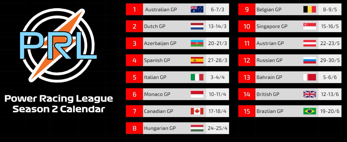 PRLStream's tweet image. Power Racing League race calendar

#f1 #formula1 #eSports #PlayStation #playstation4 #prlstream #calendar #racecalendar