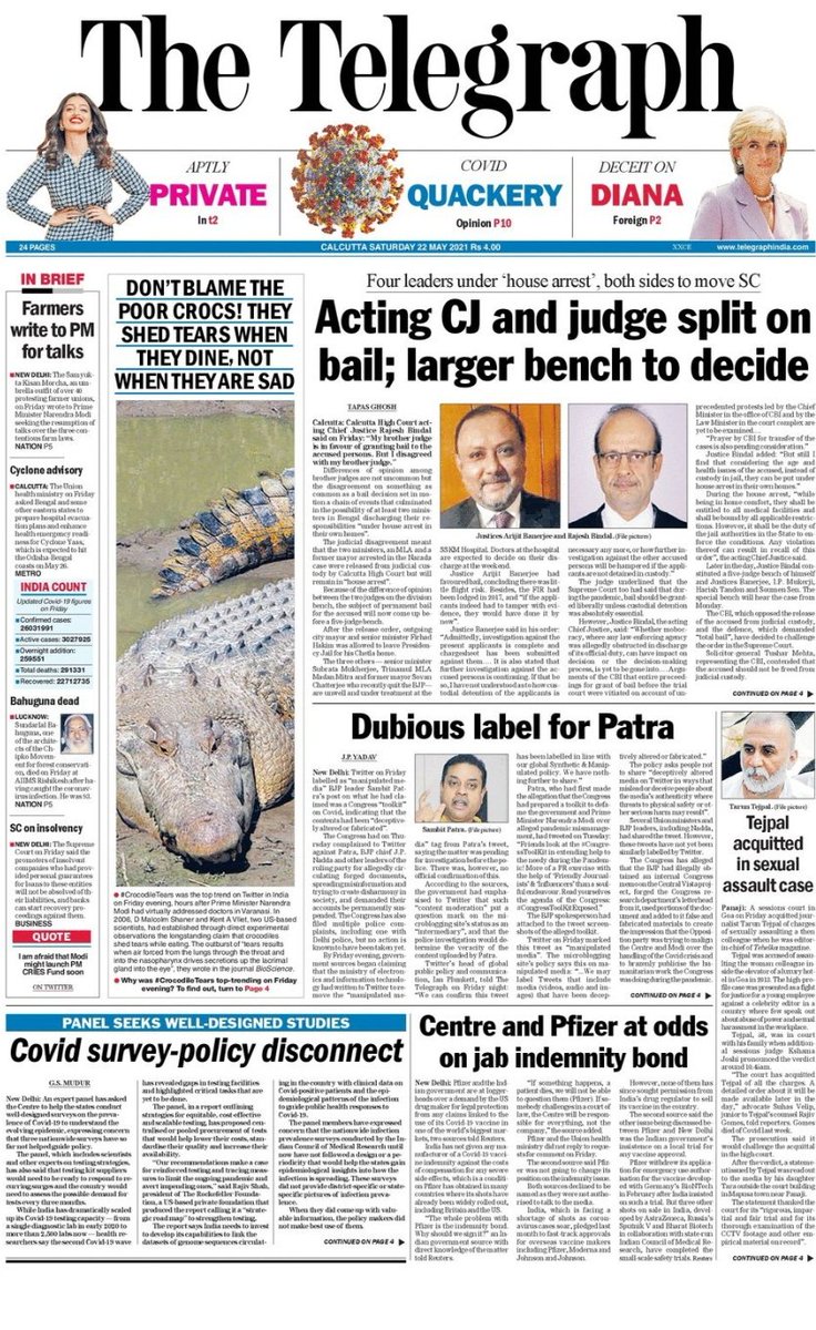 ttindia's tweet photo. Good morning! What do you make of the front page of The Telegraph today? 
Read more at https://t.co/vvOWWc6Re5
#unputdownable #telegrapgfrontpage #indianews #politicalnews https://t.co/85l1pZuEAD