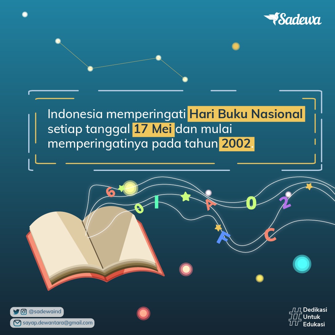 SadewaIND's tweet photo. [PENTINGNYA MEMBACA]

Tahukah kamu bahwa pada tanggal 17 Mei kemarin, Indonesia memperingati Hari Buku Nasional?
Bagaimana sih sejarahnya?
Lalu, apa sih pentingnya membaca di kehidupan kita sehari-hari?
Yuk simak ulasan singkat berikut ini! https://t.co/I3xNDeqPqt