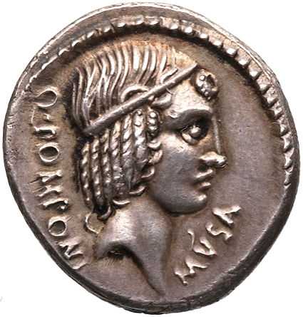 Ancient Coin of the Day: Like coins? Like puns? Then you’ll love the denarii of Quintus Pomponius Musa, beginning with this silver denarius of 66 BC.  #ACOTD  #Roman  #Muses Image: RRC 410/1; ANS 1937.158.170. Link -  http://numismatics.org/crro/id/rrc-410.1