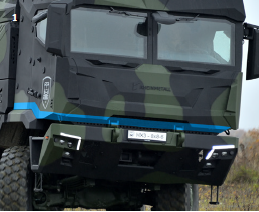As part of the all-new integrated armoured cabin, they've introduced a single piece flat mine blast protecting floor assembly, which enhances underbody protection and still allows commercial truck seats to be retained.