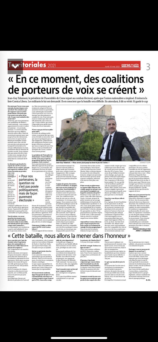 corsicaliberaAC's tweet image. 🗞𝗦𝗧𝗔𝗠𝗣𝗔- 𝗧𝗘𝗥𝗥𝗜𝗧𝗨𝗥𝗜𝗔𝗟𝗘 𝟮𝟬𝟮𝟭
💬𝗜𝗻𝘁𝗲𝗿𝘃𝗶𝘀𝘁𝗮 𝗱𝗶 @JeanGuyTalamoni,
𝗣𝗿𝗲𝘀𝗶𝗱𝗲𝗻𝘁𝗲 𝗱𝗶 𝗹’𝗔𝘀𝘀𝗲𝗺𝗯𝗹𝗲𝗮 𝗱𝗶 𝗖𝗼𝗿𝘀𝗶𝗰𝗮