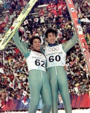 1998年長野オリンピック スキージャンプ。当時、白馬村のこの場所に3万