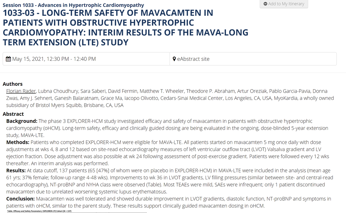 An interim analysis of effect of mavacamten in MAVA-LTE (EXPLORER-HCM open label extension study). Aside from gradient reduction, preserved LVEF on average and impressive NTproBNP reduction.