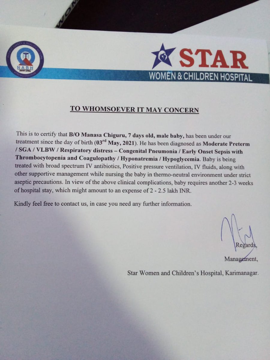 ThotaAn93881394's tweet photo. @HealAChildHyd *Baby of Manasa*
Name: baby of manasa Age: 7 day's Hospvital: star children hospital Location: Karimnagar Amount for treatment: 6,00,000 Google pay and phone pay :  Name: Harish PatelNumber: 7093307666Please help for the baby to get well. https://t.co/9vAjrMGXI6