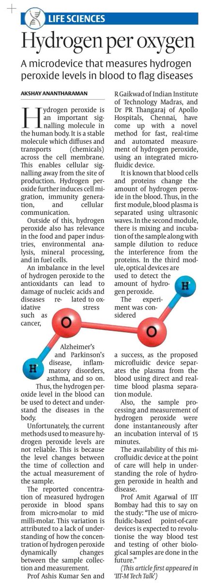 FGCTweets's tweet image. #Microdevice to measure #HydrogenPeroxide levels in blood to flag diseases: Prof Ashis Kumar Sen &amp;amp; Prof R Gaikwad @iitmadras  &amp;amp; Dr. PR Thangaraj @HospitalsApollo Chennai have developed real-time automated measurement using #microfluidic device thehindubusinessline.com/business-tech/…
