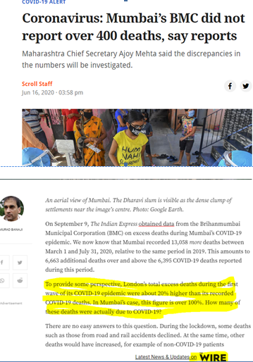 And is the famed "Mumbai Model" is also based on under-reporting or window dressings deaths? In 2nd wave: deaths due to other reasons category in Rest of Maharashtra is 0.7% but in Mumbai it is whopping 34.9%!In first wave: Rest of Maha was 0.8%, Mumbai was just 12% 6/20