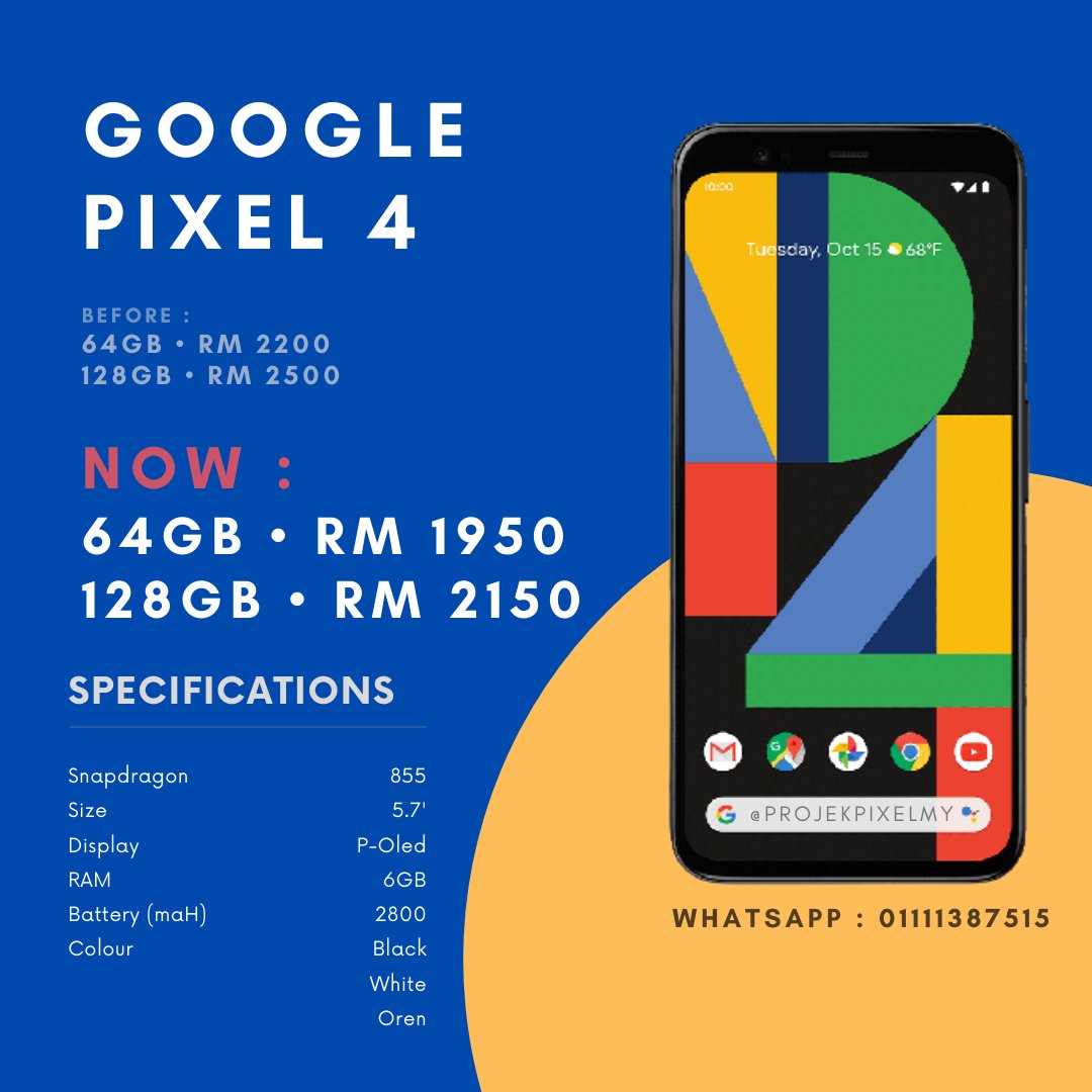 NaufalAntezem's tweet photo. Google Pixel Giveaway
Google Pixel Raya Sale

Follow, Retweet, Like &amp; Menang
*************************************

Google Pixel 4

64gb - RM 1950
128gb - RM 2150

Available in black, white, orange
With warranty
Free postage

Whatsapp : 01111387515
Link : https://t.co/9hT31jtGNt https://t.co/fxX220uUay