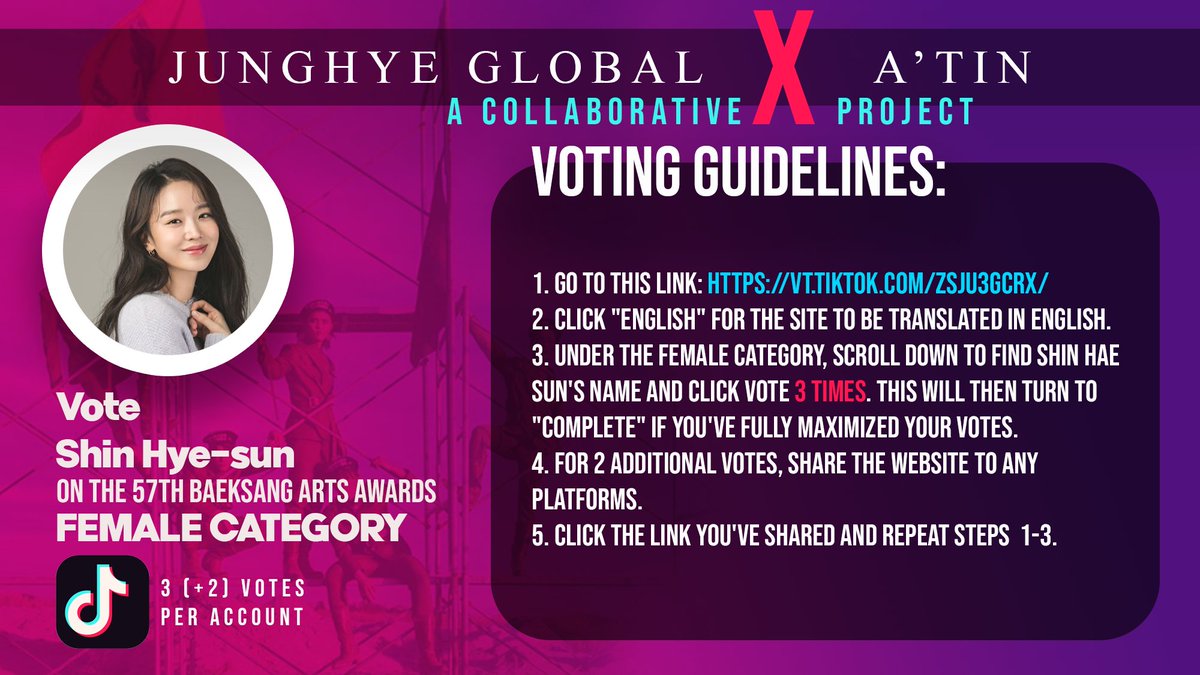 Who's up for a voting collaboration with the Queen? Support Shin Hye Sun at the 57th Baeksang Arts Awards via Tiktok!

Send your votes at vt.tiktok.com/ZSJU3gcrx/ by following the steps below! Voting period ends at 11 PM PHT!

<a href="/SB19Official/">SB19 Official</a> #SB19
#SB19forBBMAsD1