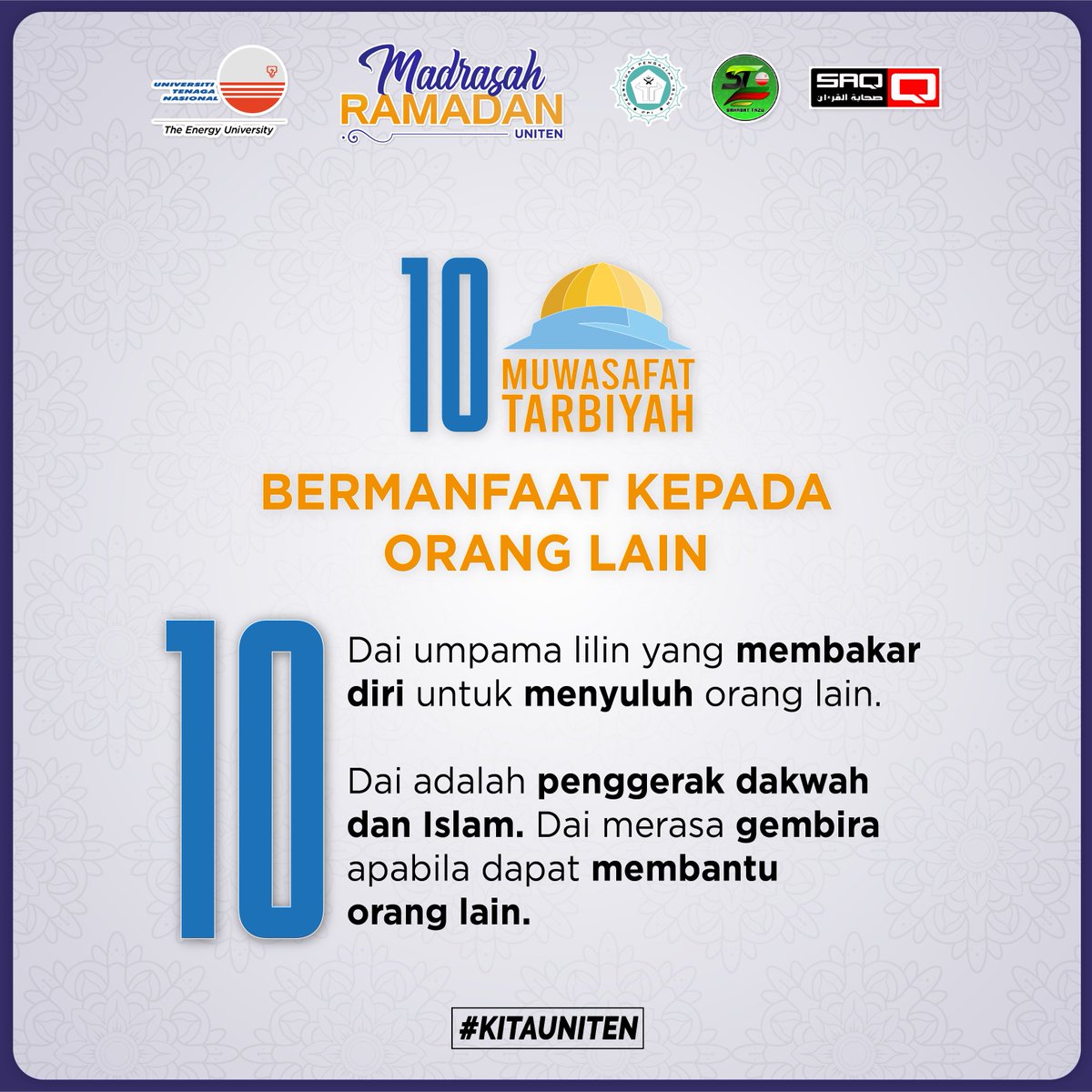 SAQuniten's tweet image. [Bermanfaat Kepada Orang Lain]

Rasulullah saw bersabda: 
"Sebaik-baik manusia adalah orang paling bermanfaat bagi orang lain."

Semakin banyak kemanfaatan yang boleh kita berikan kepada mereka, bermakna semakin baik pula kedudukan kita di sisi Allah mahupun di sisi manusia.