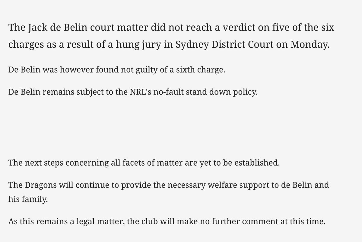 LeagueUnlimited's tweet photo. OFFICIAL STATEMENT

@NRL_Dragons 

#DeBelin #Sinclair

#NRL https://t.co/99tWjMjk8H